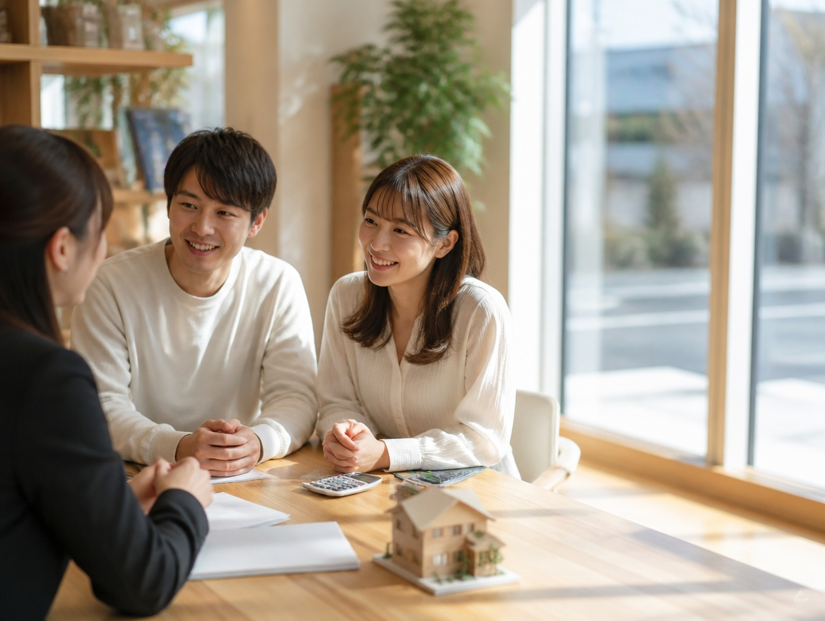 スタッフに資金計画を相談するご夫婦(イメージ)